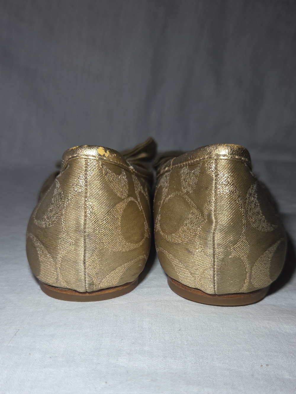 COACH GOLD Ballet Flats With Bow And Golden Highlights Classic CC Size 7 Womens - Picture 4 of 11